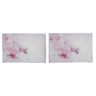 Butterfly On a Pink Orchid Blossom With Bubbles Pillow Case