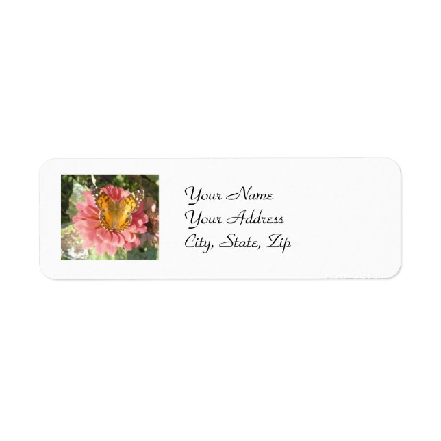 Butterfly on a Pink Zinnia Label (Front)