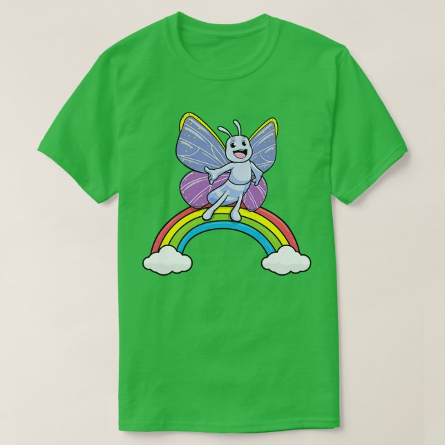 Butterfly on a rainbow with clouds T-Shirt (Design Front)