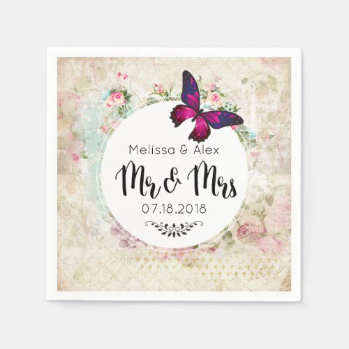 Butterfly on a Shabby Vintage Collage Mr and Mrs Paper Napkins