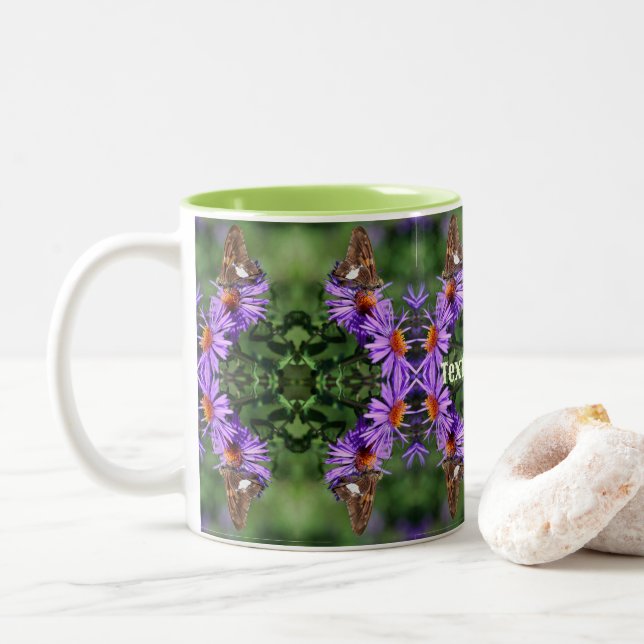 Butterfly On Aster Flower Abstract Personalized Two-Tone Coffee Mug (With Donut)