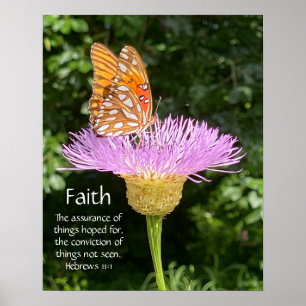 Butterfly on Basketflower, with Verse on Faith Poster