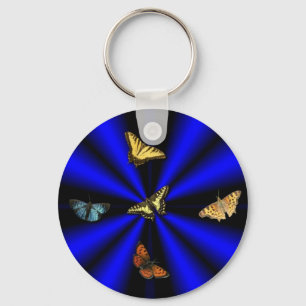 Butterfly on black and blue rainbow keychain
