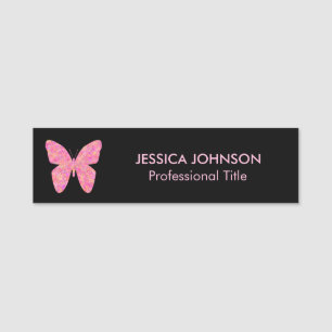 Butterfly on Black Background Name Tag