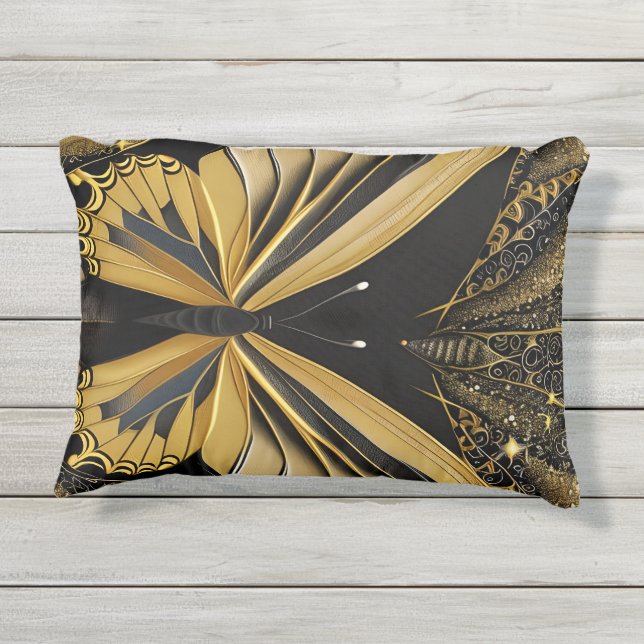 Butterfly on Black Outdoor Pillow (Back)