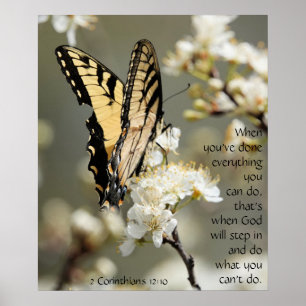 Butterfly on Blossoms, Scripture Verse Poster