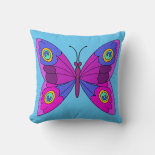 Butterfly on Blue Background Throw Pillow