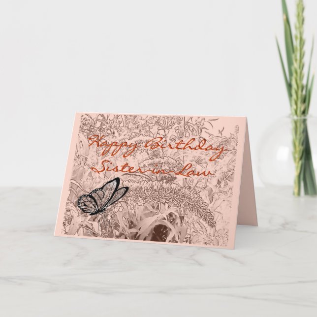 Butterfly on bush pencil sketch - any occasion card (Front)