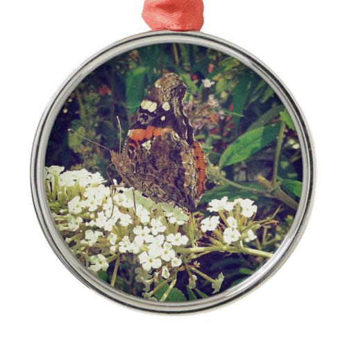 Butterfly on Butterfly Bush Metal Ornament