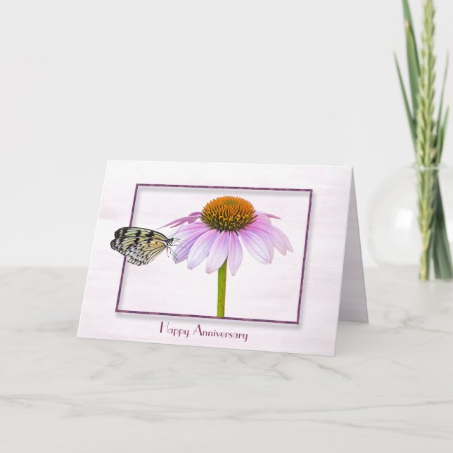 Butterfly on Cone Flower Anniversary Card (Front)