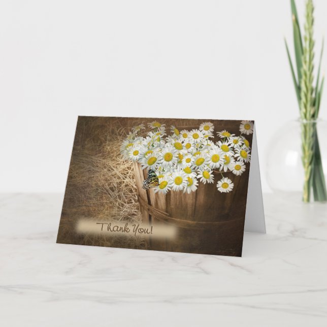 Butterfly on Daisy in Bushel Basket Thank You Card (Front)