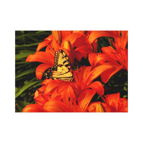Butterfly on Day Lilies Canvas Print