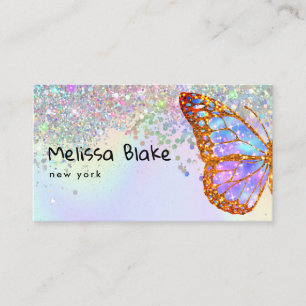 butterfly on faux glitter design business card