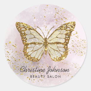 butterfly on FAUX glitter watercolor design Classic Round Sticker