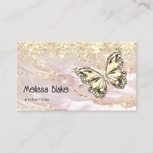 butterfly on faux gold sparkle business card