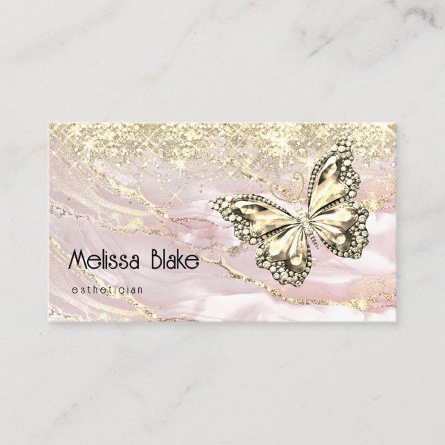 butterfly on faux gold sparkle business card (Front)