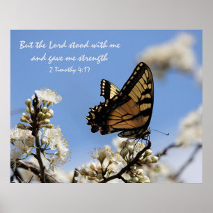 Butterfly on Floral with Verse on Go d's Strength Poster