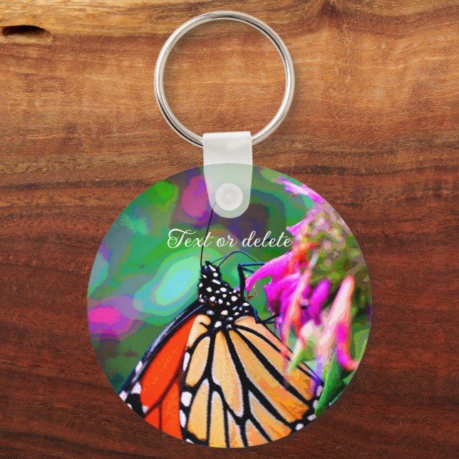 Butterfly On Flower Abstract Art Personalized Keychain (Front)