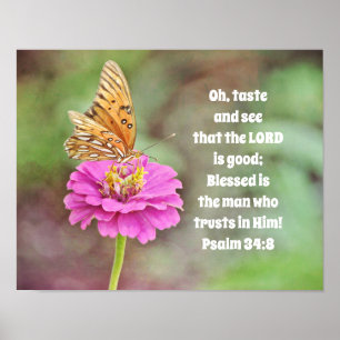 Butterfly on Flower Bible Scripture Poster