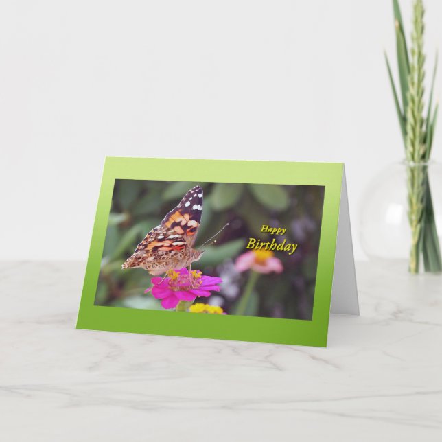 Butterfly On Flower Birthday Card (Front)