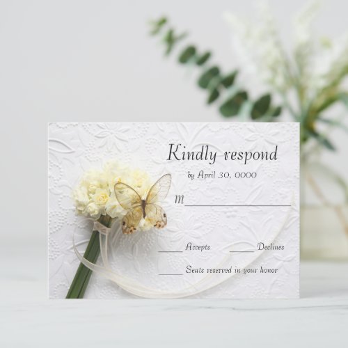 Butterfly on flower bouquet RSVP card