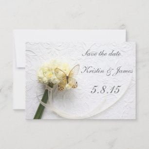 Butterfly on flower bouquet save the date