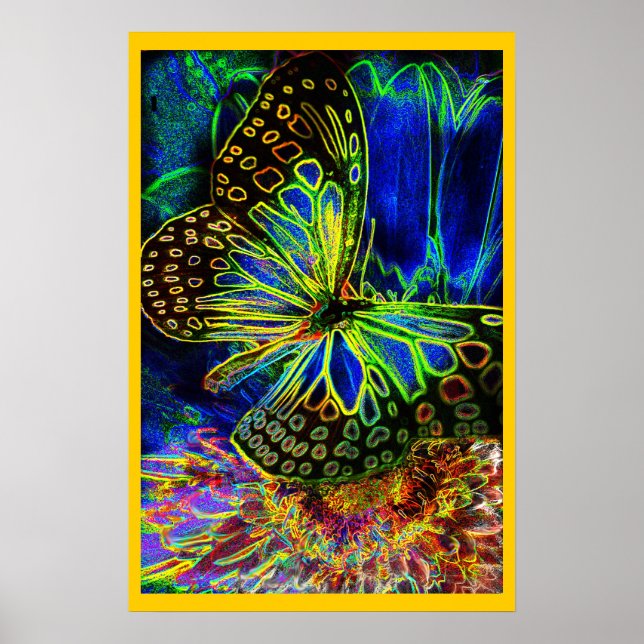 Butterfly on Flower Digital Art Poster (Front)