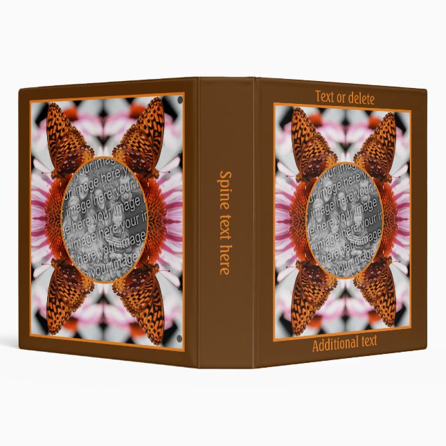 Butterfly On Flower Frame Create Your Own Photo 3 Ring Binder (Background)