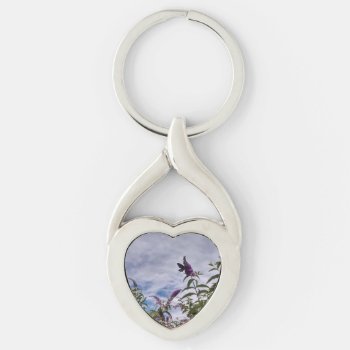 Butterfly On Flower Heart Keychain by EloveationFreq at Zazzle