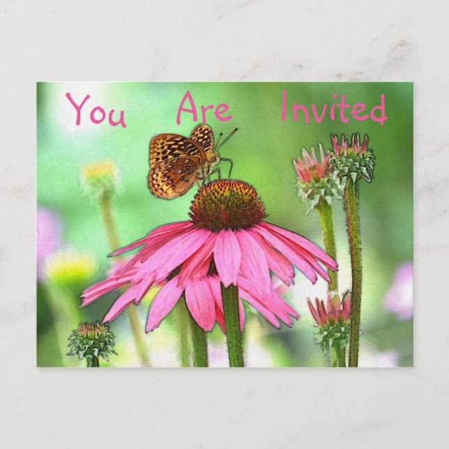 Butterfly On Flower Invitation Postcard (Front)