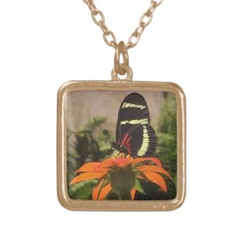 Butterfly On Flower Necklace by KEW_Sunsets_and_More at Zazzle
