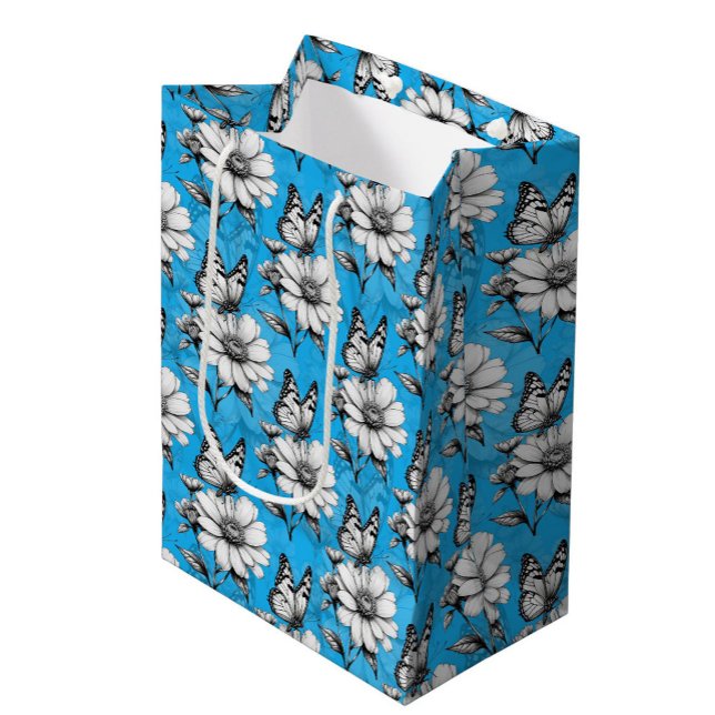 Butterfly On Flower Pattern Blue Design   Medium Gift Bag (Creator Uploaded)