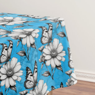 Butterfly On Flower Pattern Blue Design   Tablecloth