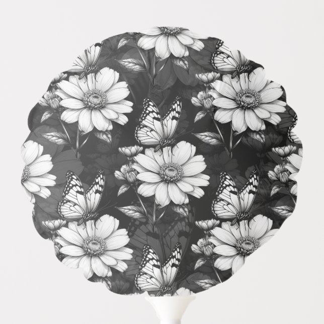 Butterfly On Flower Pattern Design - Black  Balloon (Front)