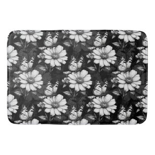 Butterfly On Flower Pattern Design - Black Bath Mat
