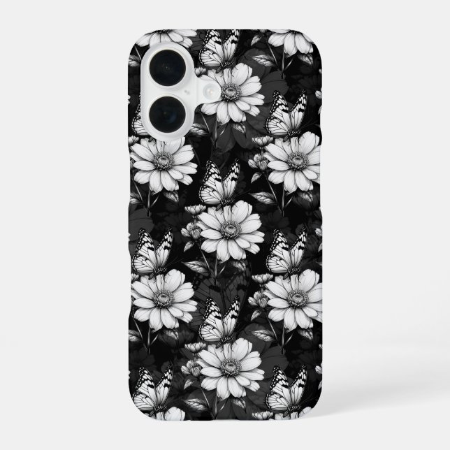 Butterfly On Flower Pattern Design - Black  Iphone Case (Back)
