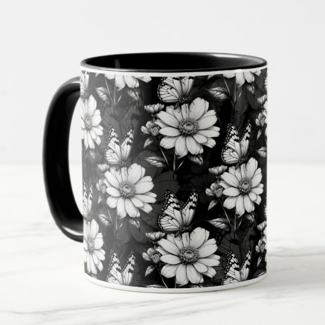 Butterfly On Flower Pattern Design - Black  Mug (Creator Uploaded)