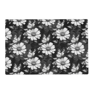 Butterfly On Flower Pattern Design - Black Placemat