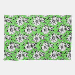 Butterfly On Flower Pattern Green Design Kitchen Towel