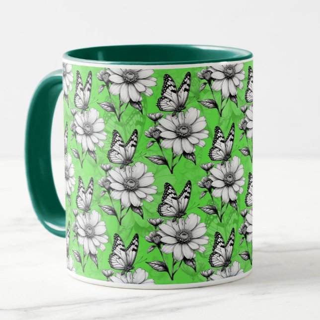 Butterfly On Flower Pattern Green Design   Mug (Creator Uploaded)