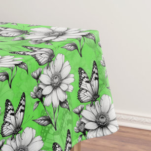 Butterfly On Flower Pattern Green Design   Tablecloth