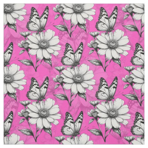 Butterfly On Flower Pattern Pink Design   Fabric