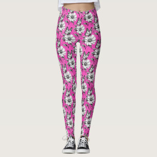 Butterfly On Flower Pattern Pink Design Leggings