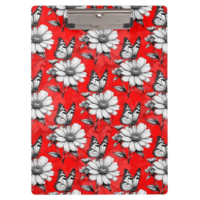 Butterfly On Flower Pattern Red Design   Clipboard (Front)