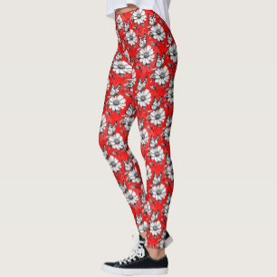 Butterfly On Flower Pattern Red Design   Leggings
