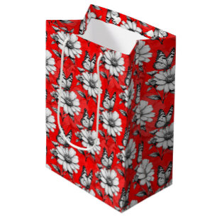 Butterfly On Flower Pattern Red Design   Medium Gift Bag