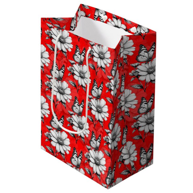 Butterfly On Flower Pattern Red Design   Medium Gift Bag (Creator Uploaded)