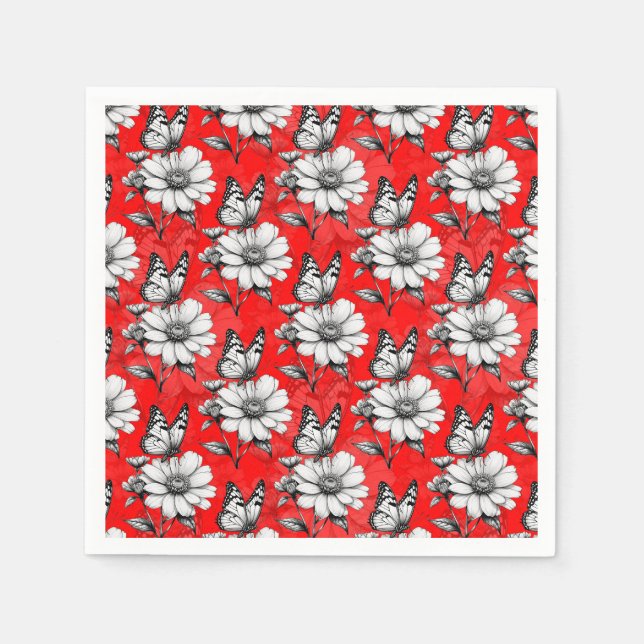 Butterfly On Flower Pattern Red Design   Napkins (Front)
