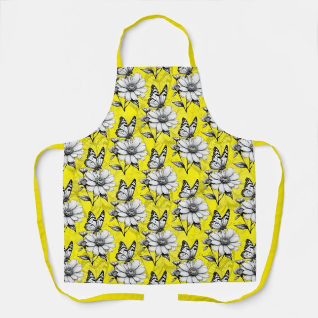 Butterfly On Flower Pattern Yellow Design   Apron (Front)