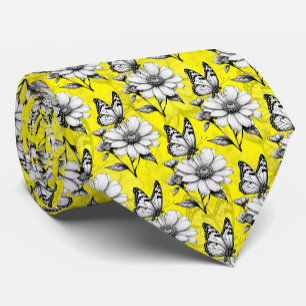 Butterfly On Flower Pattern Yellow Design   Neck Tie